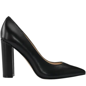 Cheap Marc Fisher Abilene Block Heel Pointy Toe Pump Black Leather