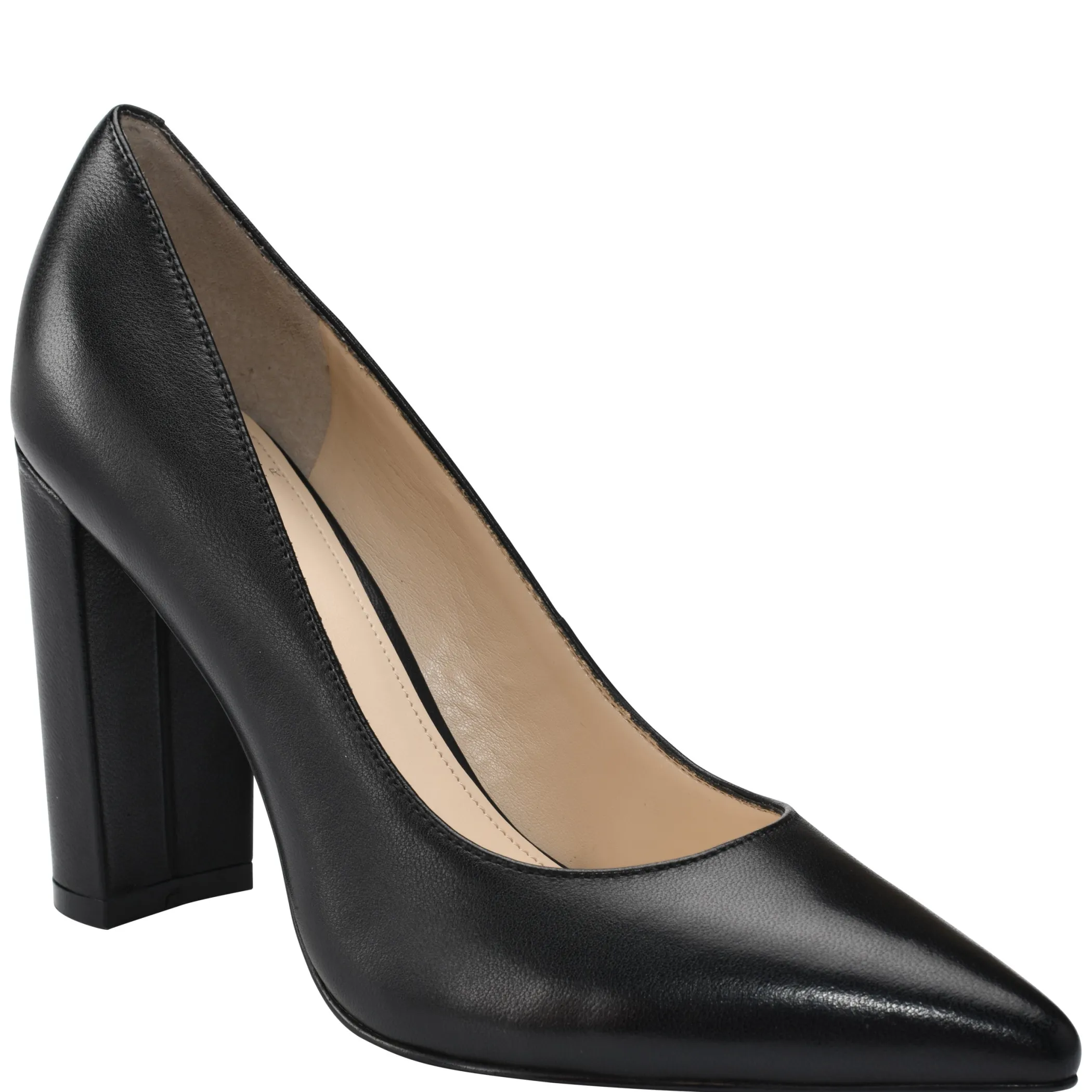 Cheap Marc Fisher Abilene Block Heel Pointy Toe Pump Black Leather
