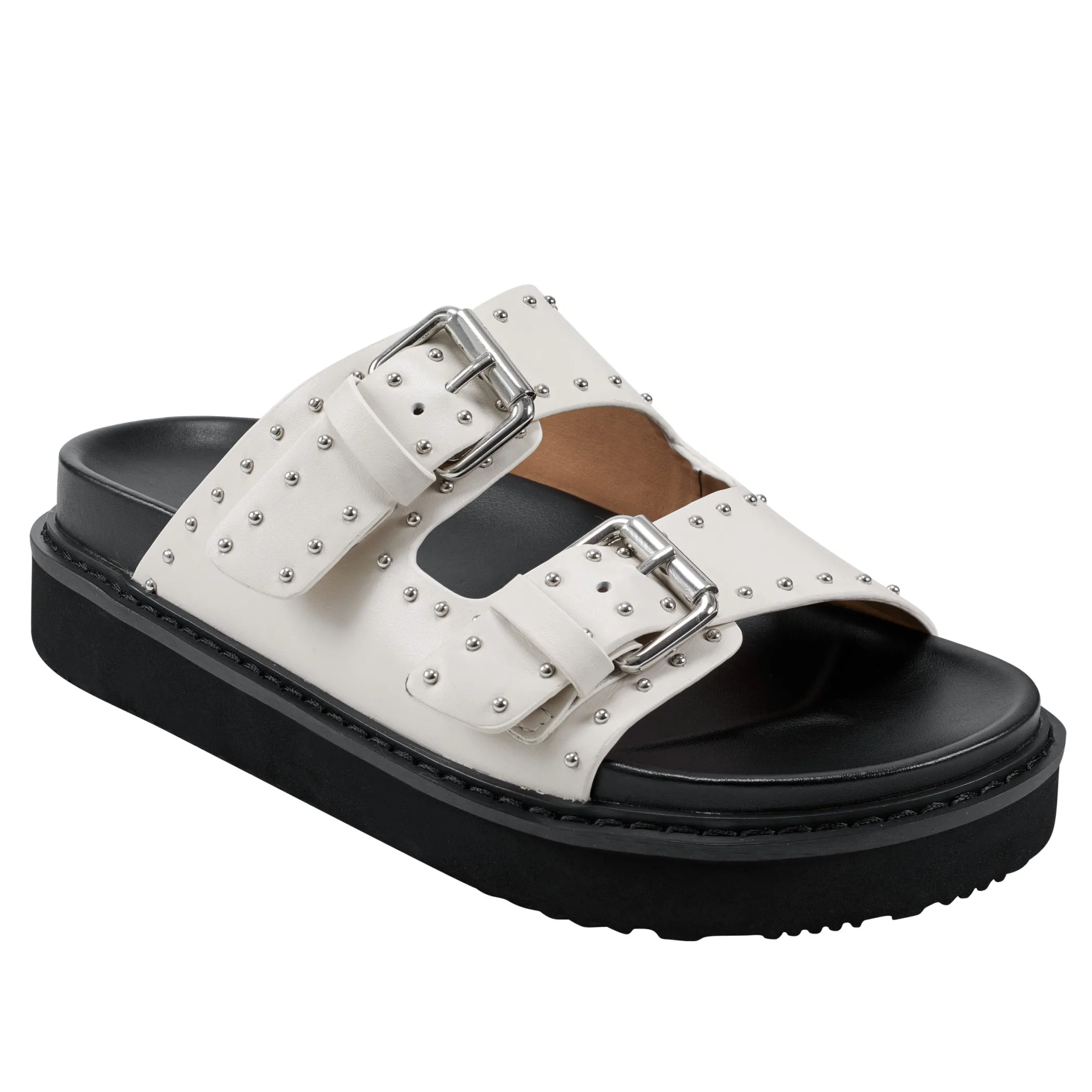 Fashion Marc Fisher Agusta Studded Slide Sandal Ivory Leather