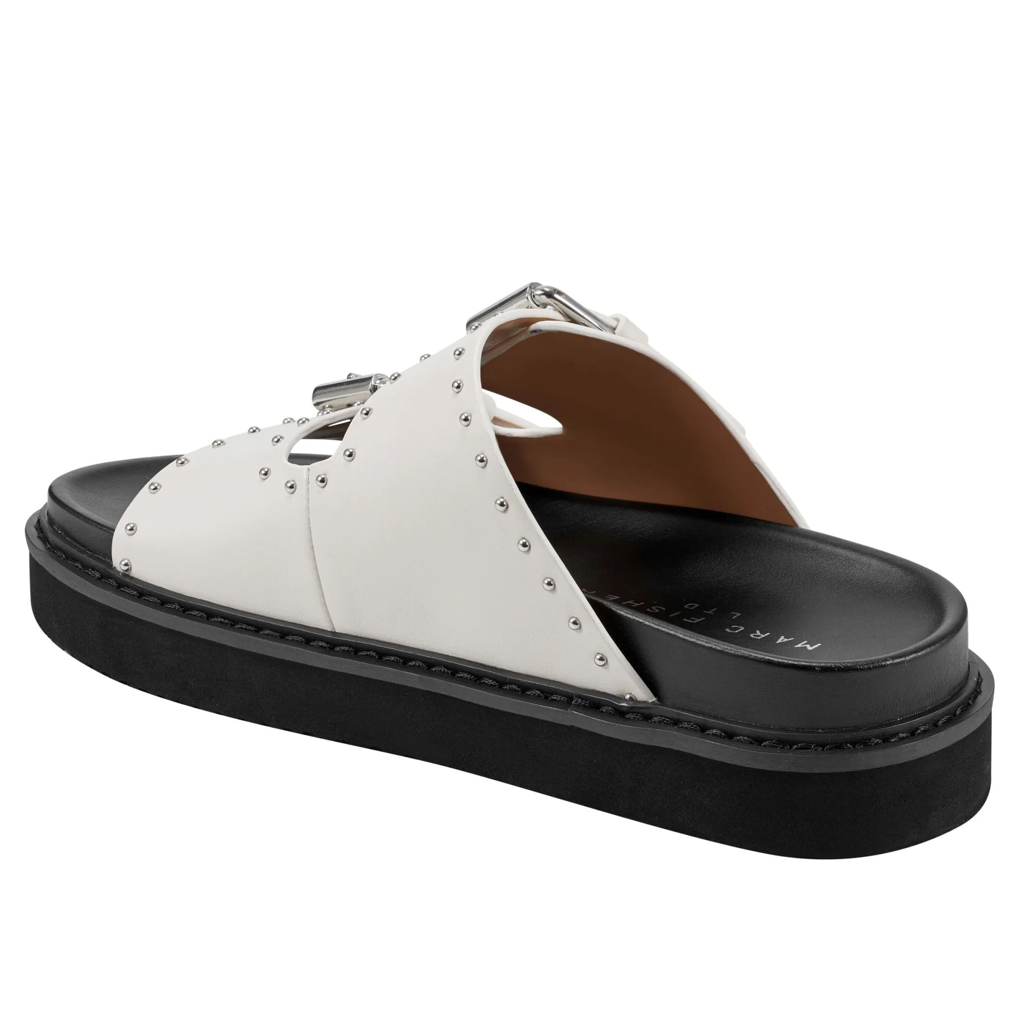 Fashion Marc Fisher Agusta Studded Slide Sandal Ivory Leather
