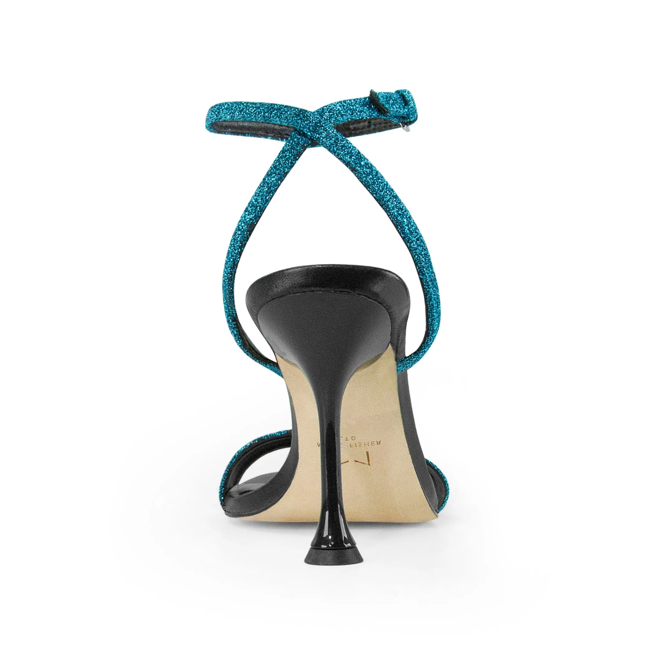 Outlet Marc Fisher Calisty Strappy Heeled Sandal Black/Blue Glitter
