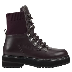 Outlet Marc Fisher Elwa Lace Up Bootie Wine/Black Leather