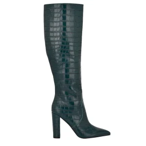 Clearance Marc Fisher Giancarlo Heeled Boot Teal Croco Embossed Leather