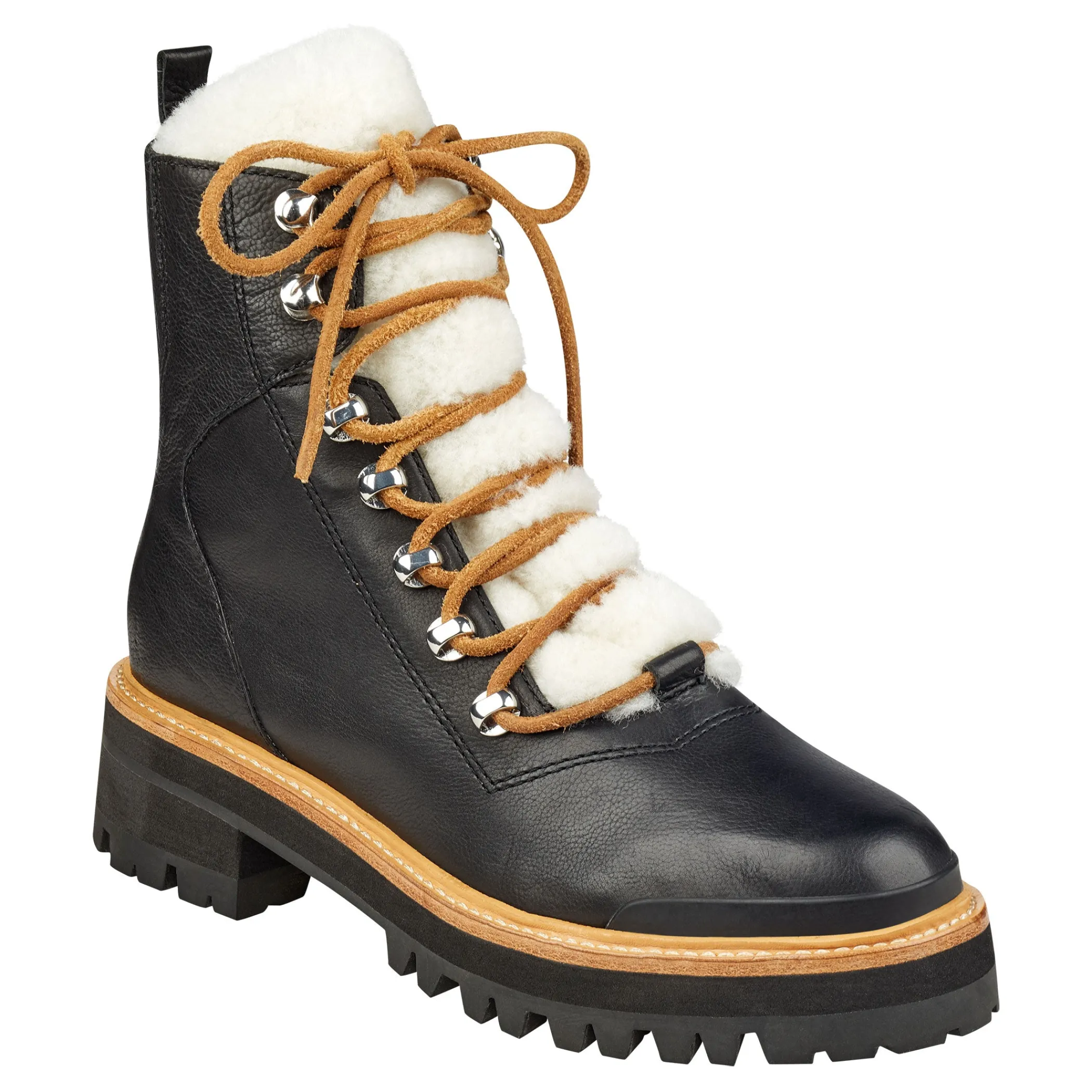 Clearance Marc Fisher Izzie Lugsole Ankle Boot Black Leather