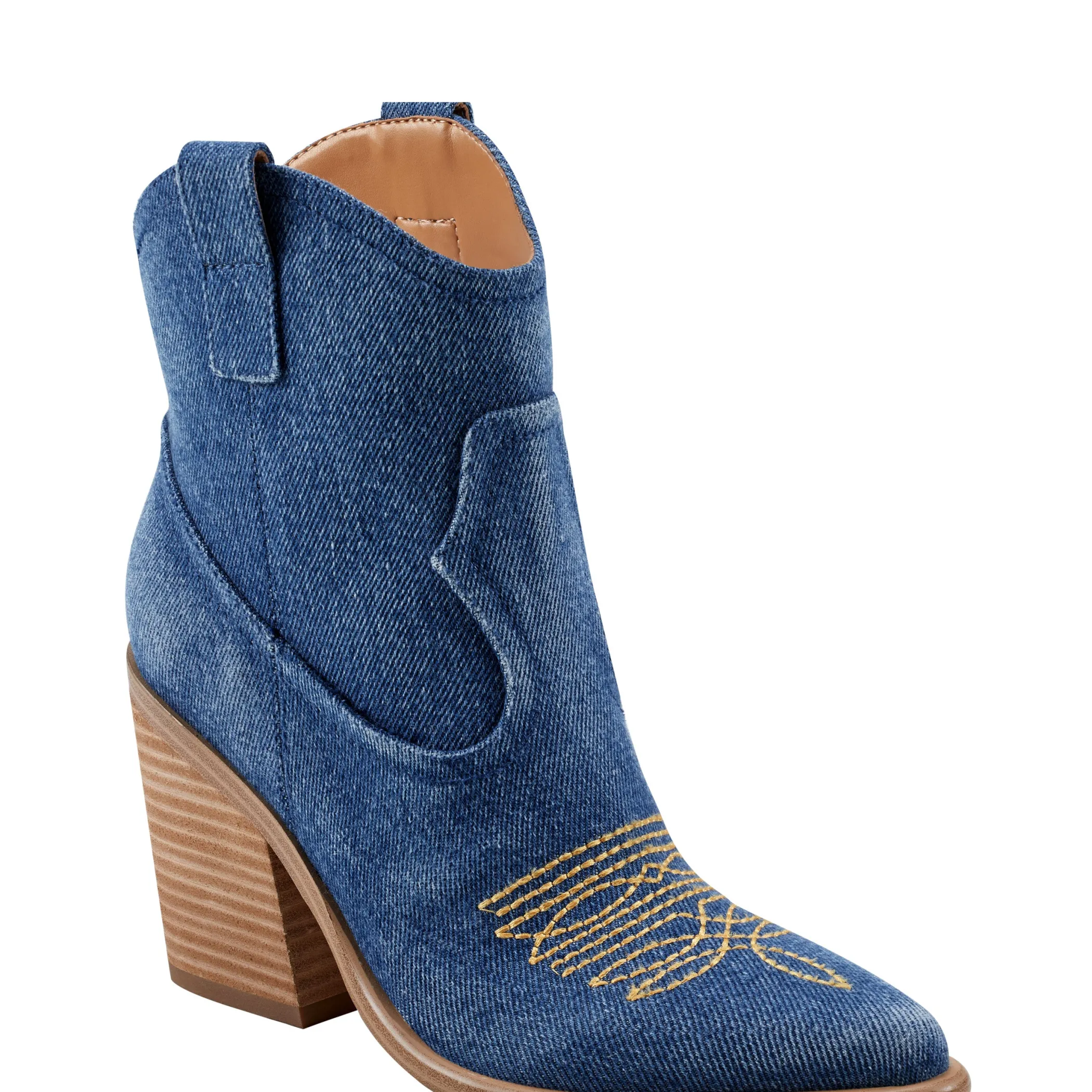 Shop Marc Fisher Jalella Detailed Western Bootie Denim