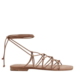 Clearance Marc Fisher Monnie Ankle Wrap Flat Sandal Luggage Brown