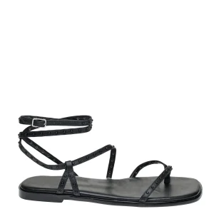 New Marc Fisher Nalica Flat Sandal Black leather