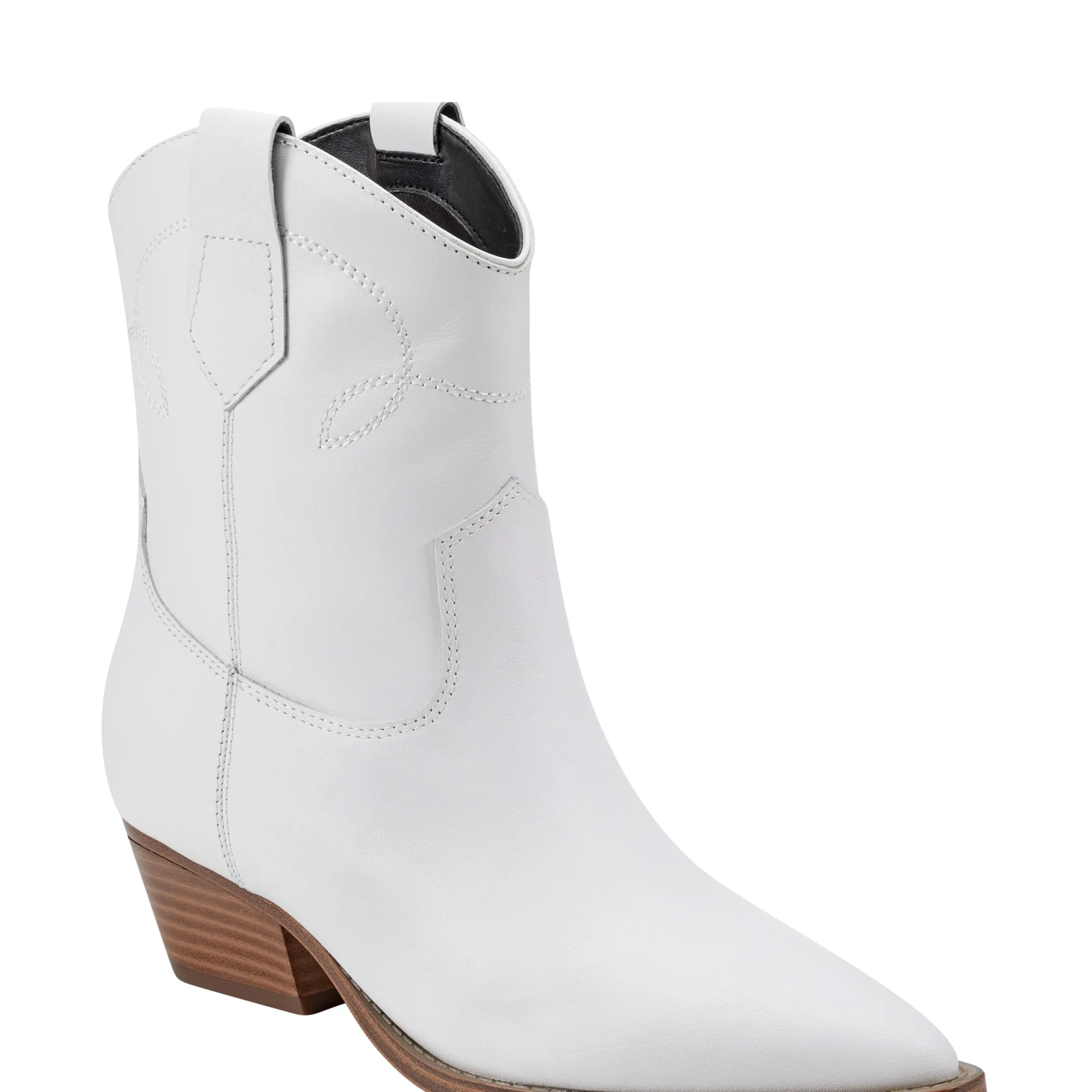 Cheap Marc Fisher Nonie Western Ankle Bootie White Leather