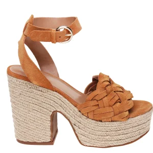 New Marc Fisher Odilia Espadrille Platform Sandal Dark Natural Suede