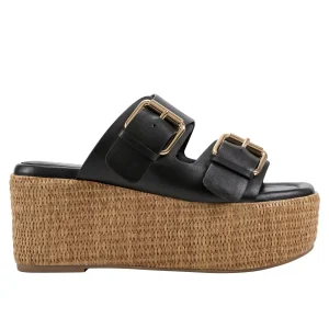 Best Sale Marc Fisher Palery Platform Buckle Slide Sandal Black Leather