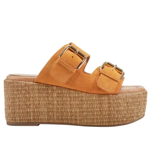Cheap Marc Fisher Palery Platform Buckle Slide Sandal Orange Suede