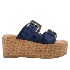 Best Marc Fisher Palery Platform Buckle Slide Sandal Navy Suede