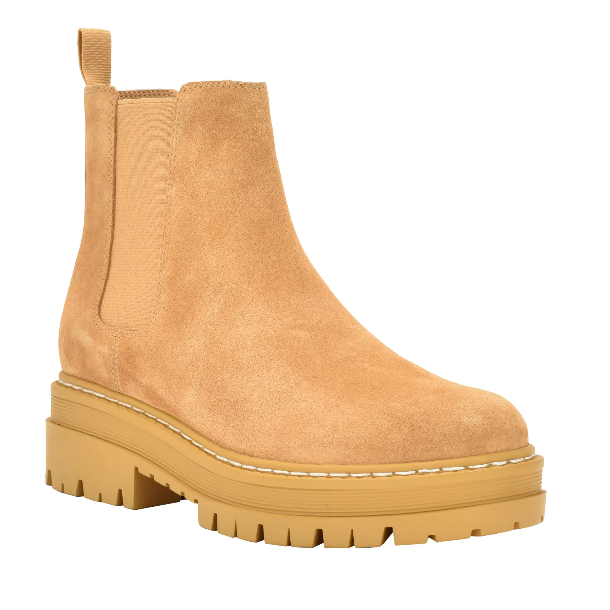 Best Marc Fisher Pirro Chelsea Lugsole Ankle Bootie Medium Natural Suede