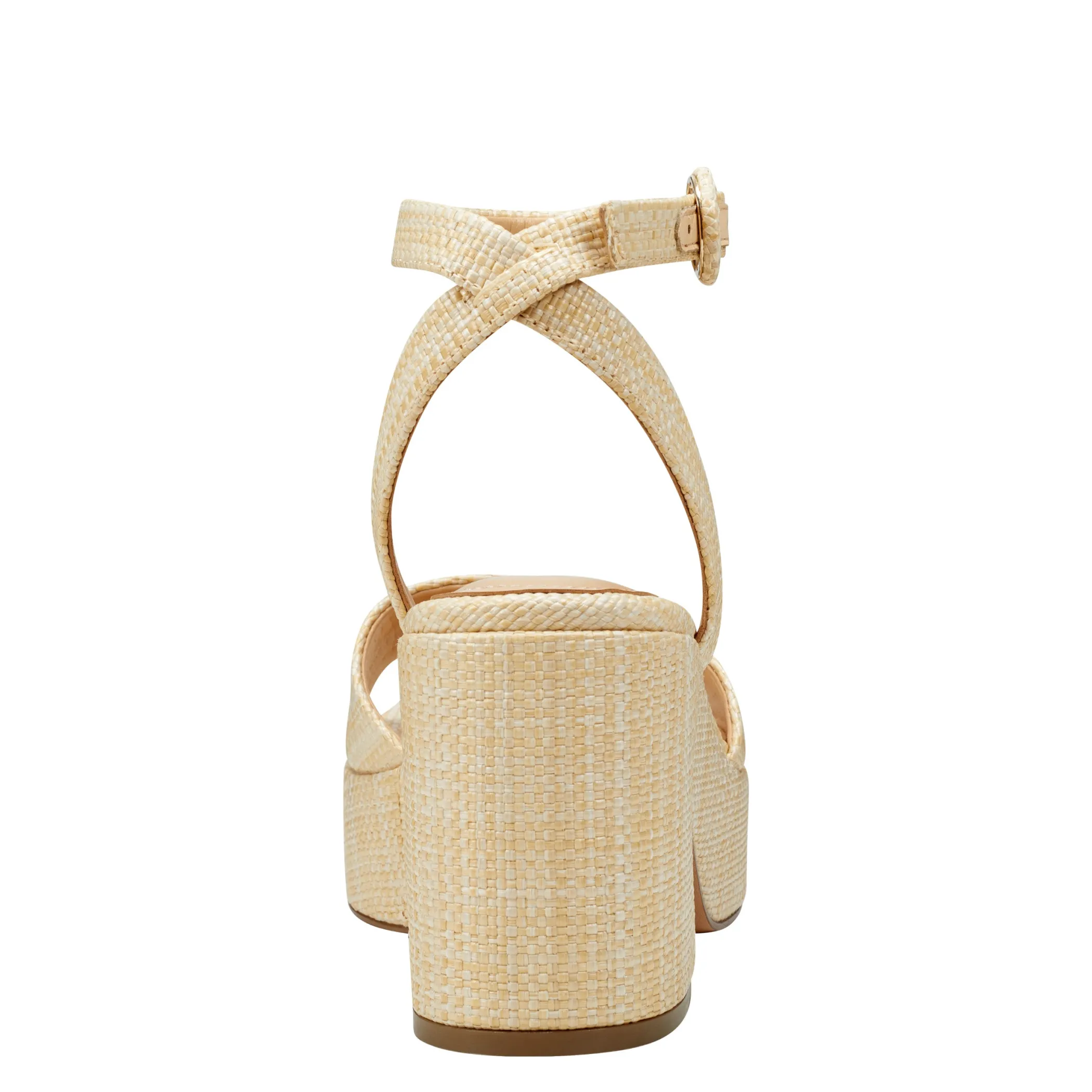 New Marc Fisher Razza Block Heel Platform Sandal Natural Raffia