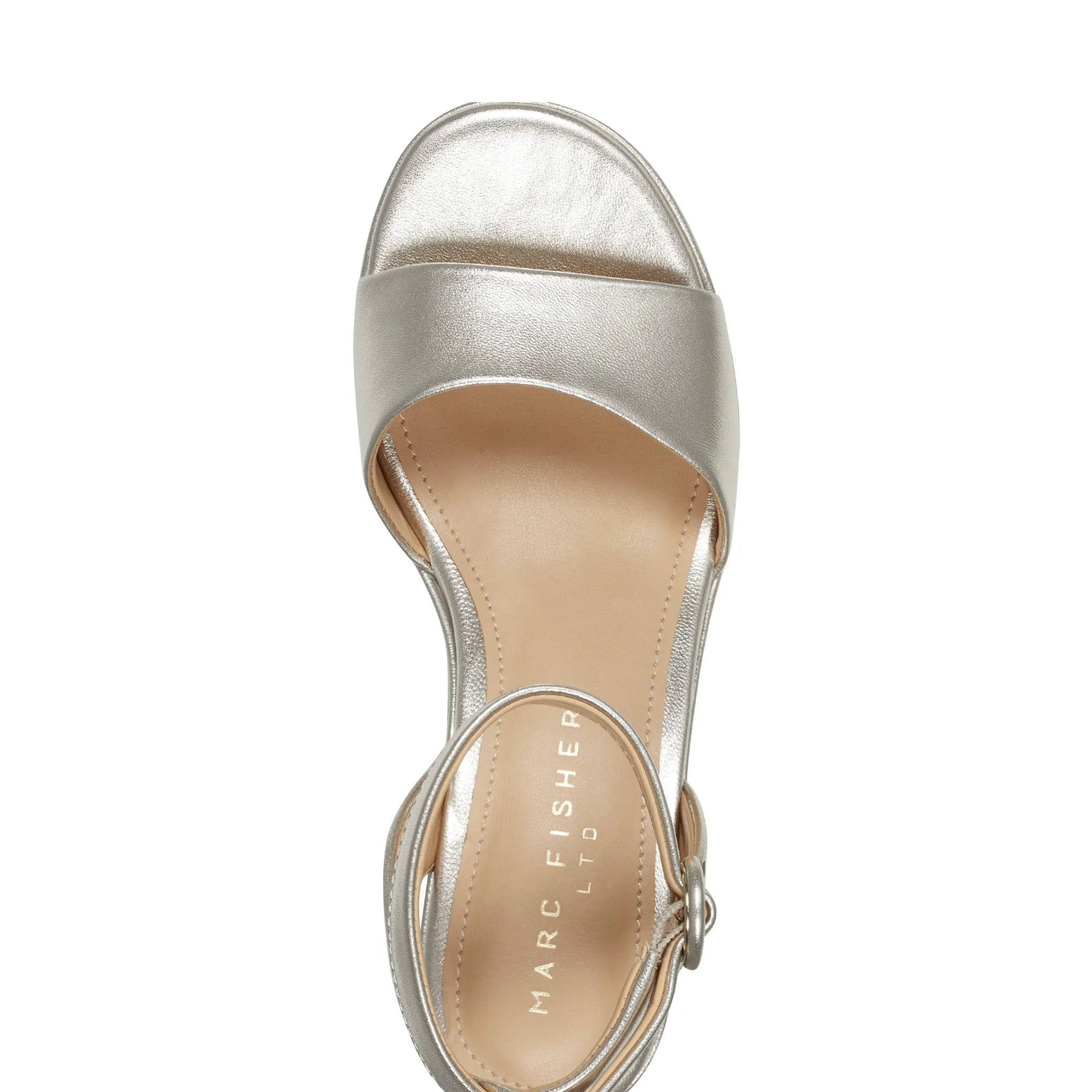New Marc Fisher Razza Block Heel Platform Sandal Platino Leather