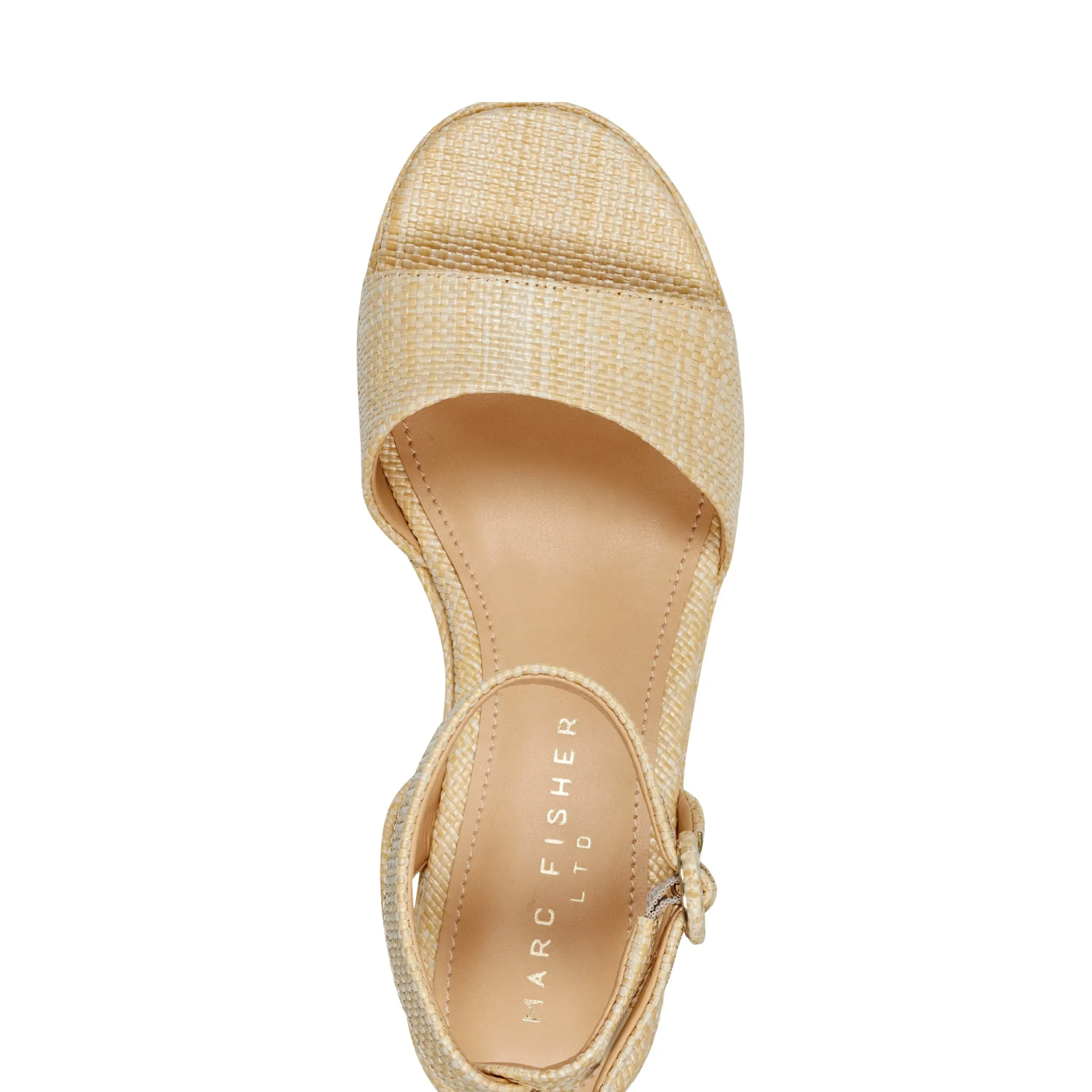 New Marc Fisher Razza Block Heel Platform Sandal Natural Raffia