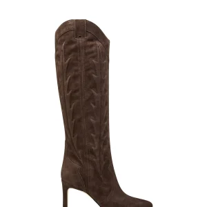 Cheap Marc Fisher Rolly Heeled Western Boot Dark Brown Suede