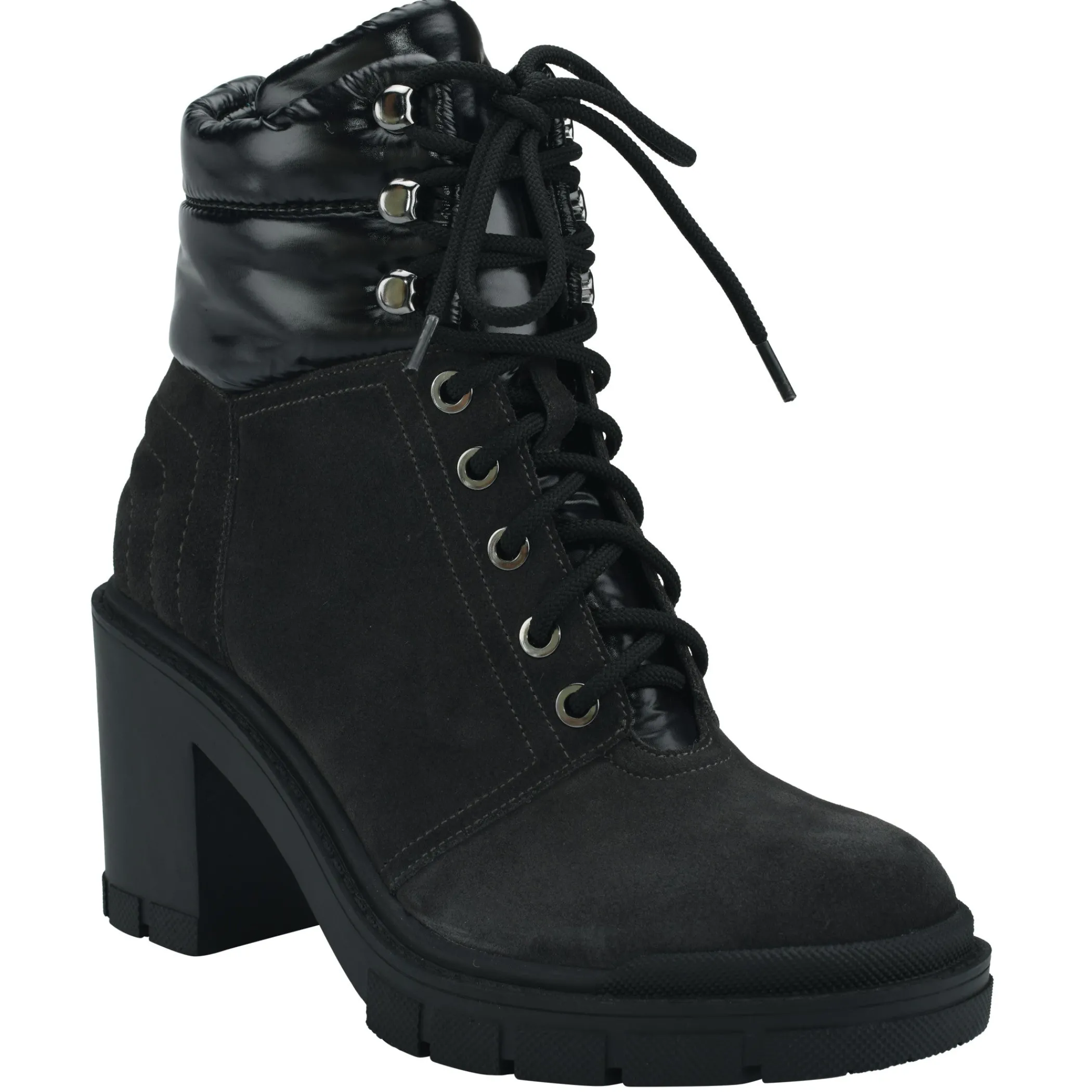 Hot Marc Fisher Velima Lace Up Lugsole Bootie Dark Grey Suede/Nylon