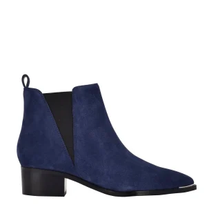 New Marc Fisher Yale Pointy Toe Chelsea Bootie Indigo Suede